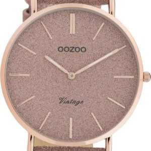 OOZOO Quarzuhr Oozoo Damen Armbanduhr Vintage Series, Damenuhr rund, groß (ca. 40mm), Lederarmband rosa, Fashion