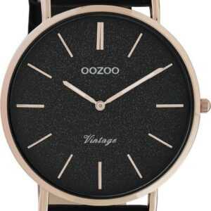 OOZOO Quarzuhr Oozoo Damen Armbanduhr Vintage Series, Damenuhr rund, groß (ca. 40mm), Lederarmband schwarz, Fashion