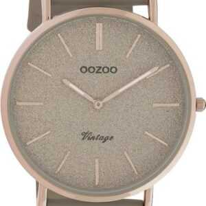 OOZOO Quarzuhr Oozoo Damen Armbanduhr Vintage Series, Damenuhr rund, groß (ca. 40mm), Lederarmband taupe, grau, Fashion