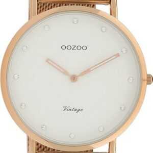 OOZOO Quarzuhr Oozoo Damen Armbanduhr Vintage Series, Damenuhr rund, groß (ca. 40mm) Metallarmband rosegold