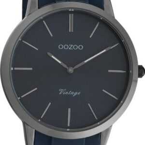 OOZOO Quarzuhr Oozoo Damen Armbanduhr Vintage Series, Damenuhr rund, groß (ca. 42mm), Silikonarmband dunkelblau, Fashion