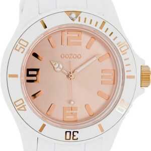 OOZOO Quarzuhr Oozoo Damen Armbanduhr Vintage Series, Damenuhr rund, groß (ca. 43mm) Silikonarmband weiß