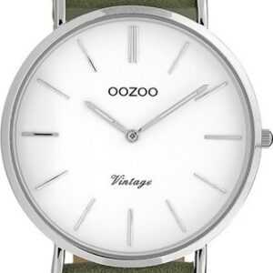 OOZOO Quarzuhr Oozoo Damen Armbanduhr Vintage Series, Damenuhr rund, mittel (ca. 32mm), Lederarmband grün, Fashion