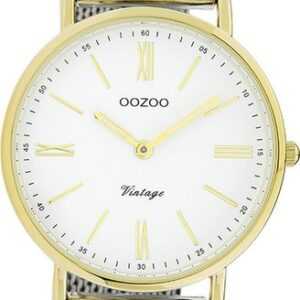 OOZOO Quarzuhr Oozoo Damen Armbanduhr Vintage Series, Damenuhr rund, mittel (ca. 32mm), Metallarmband silber, Fashion