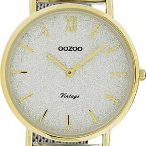 OOZOO Quarzuhr Oozoo Damen Armbanduhr Vintage Series, Damenuhr rund, mittel (ca. 32mm), Metallarmband silber, Fashion
