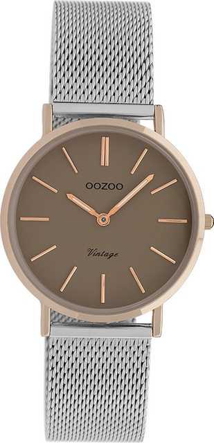 OOZOO Quarzuhr Oozoo Damen Armbanduhr Vintage Series, Damenuhr rund, mittel (ca. 32mm) Metallarmband silber