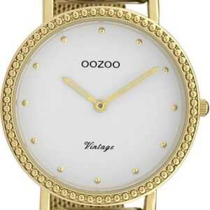 OOZOO Quarzuhr Oozoo Damen Armbanduhr Vintage Series, Damenuhr rund, mittel (ca. 34mm), Metallarmband gold, Fashion