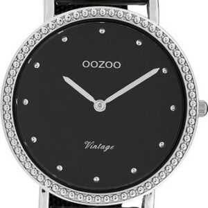 OOZOO Quarzuhr Oozoo Damen Armbanduhr Vintage Series, Damenuhr rund, mittel (ca. 34mm), Metallarmband schwarz, Fashion