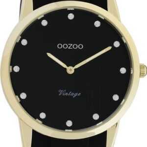 OOZOO Quarzuhr Oozoo Damen Armbanduhr Vintage Series, Damenuhr rund, mittel (ca. 38mm), Silikonarmband schwarz, Fashion