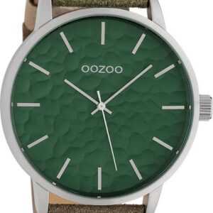 OOZOO Quarzuhr Oozoo Herren Armbanduhr Timepieces Analog, Herrenuhr rund, extra groß (ca. 48mm), Lederarmband camouflage, grün