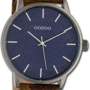 OOZOO Quarzuhr Oozoo Herren Armbanduhr Timepieces, Herrenuhr Lederarmband camouflage, gelb, rundes Gehäuse, groß (48mm)