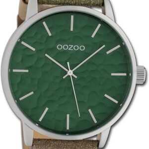 OOZOO Quarzuhr Oozoo Herren Armbanduhr Timepieces, Herrenuhr Lederarmband camouflage, grün, rundes Gehäuse, groß (48mm)