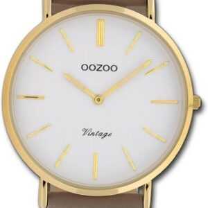 OOZOO Quarzuhr Oozoo Leder Damen Uhr C20089 Quarzuhr, Damenuhr Lederarmband hellbraun, rundes Gehäuse, mittel (ca. 32mm)