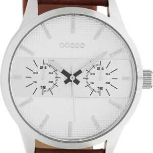 OOZOO Quarzuhr Oozoo Unisex Armbanduhr Timepieces Analog, Damen, Herrenuhr rund, extra groß (48mm), Lederarmband braun, Fashion