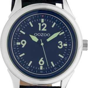 OOZOO Quarzuhr Oozoo Unisex Armbanduhr Timepieces Analog, Herren, Damenuhr rund, extra groß (48mm) Lederarmband blau camouflage