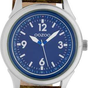 OOZOO Quarzuhr Oozoo Unisex Armbanduhr Timepieces Analog, Herren, Damenuhr rund, extra groß (48mm) Lederarmband camouflage, grün