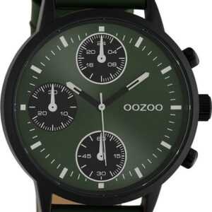 OOZOO Quarzuhr Oozoo Unisex Armbanduhr Timepieces Analog, Herren, Damenuhr rund, extra groß (ca 50mm) Lederarmband grün, Fashion