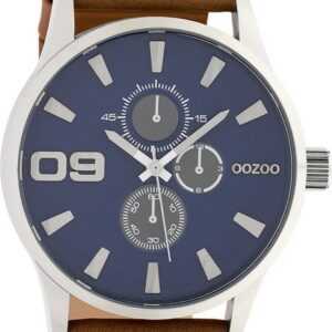 OOZOO Quarzuhr Oozoo Unisex Armbanduhr Timepieces Analog, Herren, Damenuhr rund, extra groß (ca. 48mm) Lederarmband braun