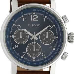 OOZOO Quarzuhr Oozoo Unisex Armbanduhr Timepieces Analog, Herren, Damenuhr rund, extra groß (ca. 48mm, Lederarmband braun