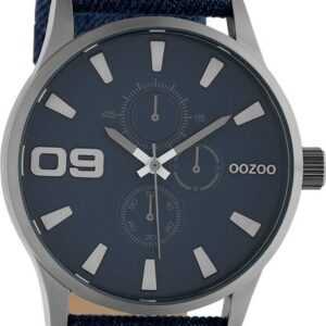 OOZOO Quarzuhr Oozoo Unisex Armbanduhr Timepieces Analog, Herren, Damenuhr rund, extra groß (ca. 48mm) Lederarmband dunkelblau