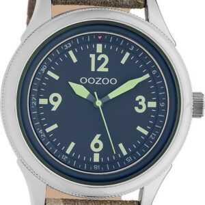 OOZOO Quarzuhr Oozoo Unisex Armbanduhr Timepieces Analog, Herren, Damenuhr rund, extragroß (48mm) Lederarmband camouflage, braun