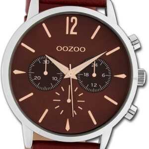 OOZOO Quarzuhr Oozoo Unisex Armbanduhr Timepieces, Damen, Herrenuhr Lederarmband rot, rundes Gehäuse, extra groß (48mm)