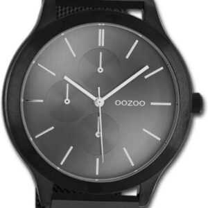 OOZOO Quarzuhr Oozoo Unisex Armbanduhr Timepieces, Damen, Herrenuhr Metallarmband schwarz, rundes Gehäuse, groß (ca 45mm)