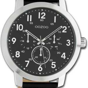 OOZOO Quarzuhr Oozoo Unisex Armbanduhr Timepieces, Herren, Damenuhr Lederarmband schwarz, rundes Gehäuse, groß (ca. 45mm)