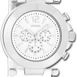 OOZOO Quarzuhr Oozoo Unisex Armbanduhr Vintage Series, Damen, Herrenuhr Kunststoffarmband weiß, rundes Gehäuse, groß (40mm)
