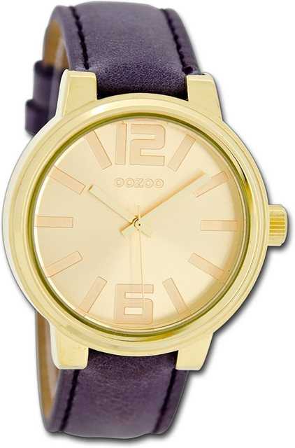OOZOO Quarzuhr Oozoo Unisex Armbanduhr Vintage Series, Damen, Herrenuhr Lederarmband lila, rundes Gehäuse, groß (ca. 40mm)