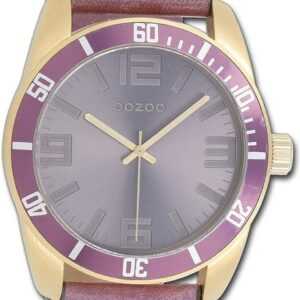 OOZOO Quarzuhr Oozoo Unisex Armbanduhr Vintage Series, Damen, Herrenuhr Lederarmband pastell, lila, rundes Gehäuse (ca. 45mm)