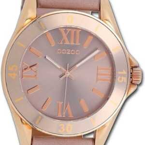 OOZOO Quarzuhr Oozoo Unisex Armbanduhr Vintage Series, Damen, Herrenuhr Lederarmband rose, rundes Gehäuse, groß (ca. 45mm)