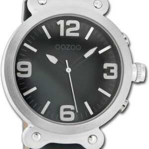 OOZOO Quarzuhr Oozoo Unisex Armbanduhr Vintage Series, Damen, Herrenuhr Lederarmband schwarz, rundes Gehäuse, groß (ca. 40mm)