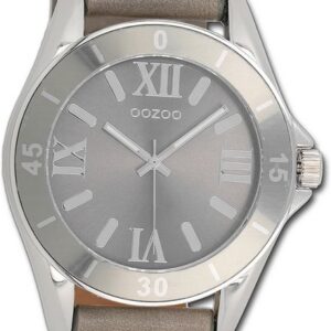 OOZOO Quarzuhr Oozoo Unisex Armbanduhr Vintage Series, Damen, Herrenuhr Lederarmband taupe, hellbraun, rund, groß (ca. 45mm)