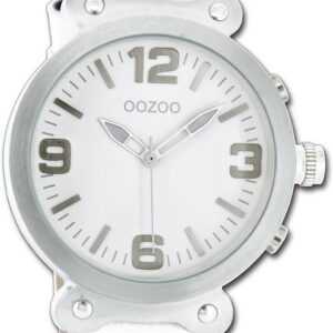 OOZOO Quarzuhr Oozoo Unisex Armbanduhr Vintage Series, Damen, Herrenuhr Lederarmband weiß, rundes Gehäuse, groß (ca. 40mm)