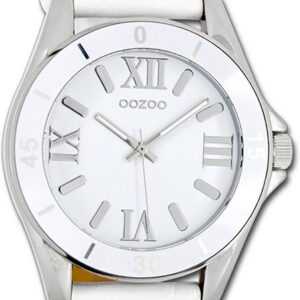 OOZOO Quarzuhr Oozoo Unisex Armbanduhr Vintage Series, Damen, Herrenuhr Lederarmband weiß, rundes Gehäuse, groß (ca. 45mm)