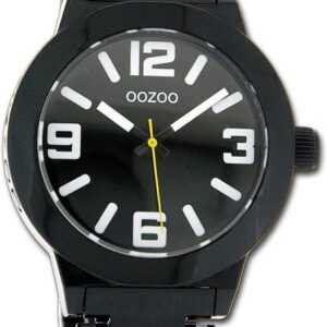 OOZOO Quarzuhr Oozoo Unisex Armbanduhr Vintage Series, Damen, Herrenuhr Metallarmband schwarz, rundes Gehäuse, groß (ca 45mm)