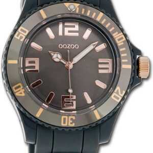 OOZOO Quarzuhr Oozoo Unisex Armbanduhr Vintage Series, Damen, Herrenuhr Silikonarmband grau, rundes Gehäuse, groß (ca. 43mm)
