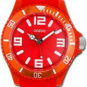 OOZOO Quarzuhr Oozoo Unisex Armbanduhr Vintage Series, Damen, Herrenuhr Silikonarmband rot, rundes Gehäuse, groß (ca. 43mm)