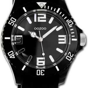 OOZOO Quarzuhr Oozoo Unisex Armbanduhr Vintage Series, Damen, Herrenuhr Silikonarmband schwarz, rundes Gehäuse, groß (43mm)