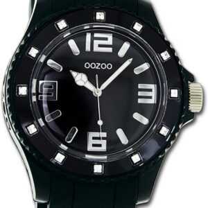 OOZOO Quarzuhr Oozoo Unisex Armbanduhr Vintage Series, Damen, Herrenuhr Silikonarmband schwarz, rundes Gehäuse, groß (43mm)