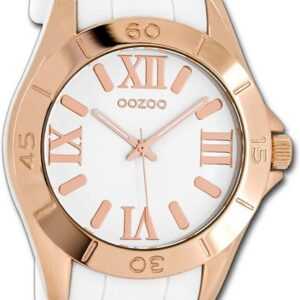 OOZOO Quarzuhr Oozoo Unisex Armbanduhr Vintage Series, Damen, Herrenuhr Silikonarmband weiß, rundes Gehäuse, groß (ca. 41mm)