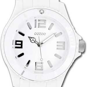 OOZOO Quarzuhr Oozoo Unisex Armbanduhr Vintage Series, Damen, Herrenuhr Silikonarmband weiß, rundes Gehäuse, groß (ca. 43mm)