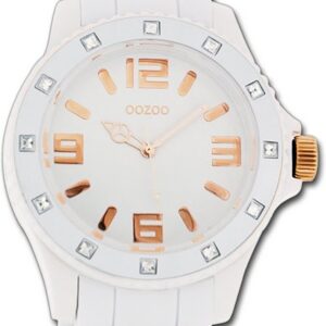 OOZOO Quarzuhr Oozoo Unisex Armbanduhr Vintage Series, Damen, Herrenuhr Silikonarmband weiß, rundes Gehäuse, groß (ca. 43mm)