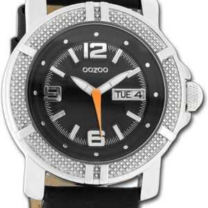 OOZOO Quarzuhr Oozoo Unisex Armbanduhr Vintage Series, Herren, Damenuhr Lederarmband schwarz, rundes Gehäuse, groß (ca. 42mm)