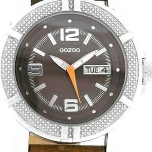 OOZOO Quarzuhr Oozoo Unisex Armbanduhr Vintage Series, Herren, Damenuhr rund, groß (ca. 42mm) Lederarmband braun