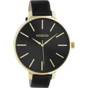 OOZOO Quarzuhr XL Damenuhr C10844 Goldfarben Lederband Schwarz 48 mm