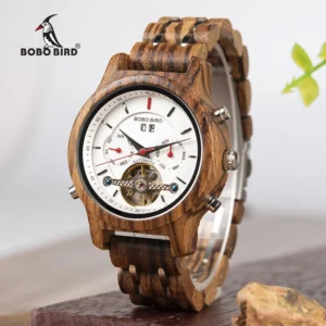 2020 Hot Selling BOBO BIRD Luxury Brand Automatic Chronograph Wooden Watch Mechanical Steel Watch with Date Waterproof Feature