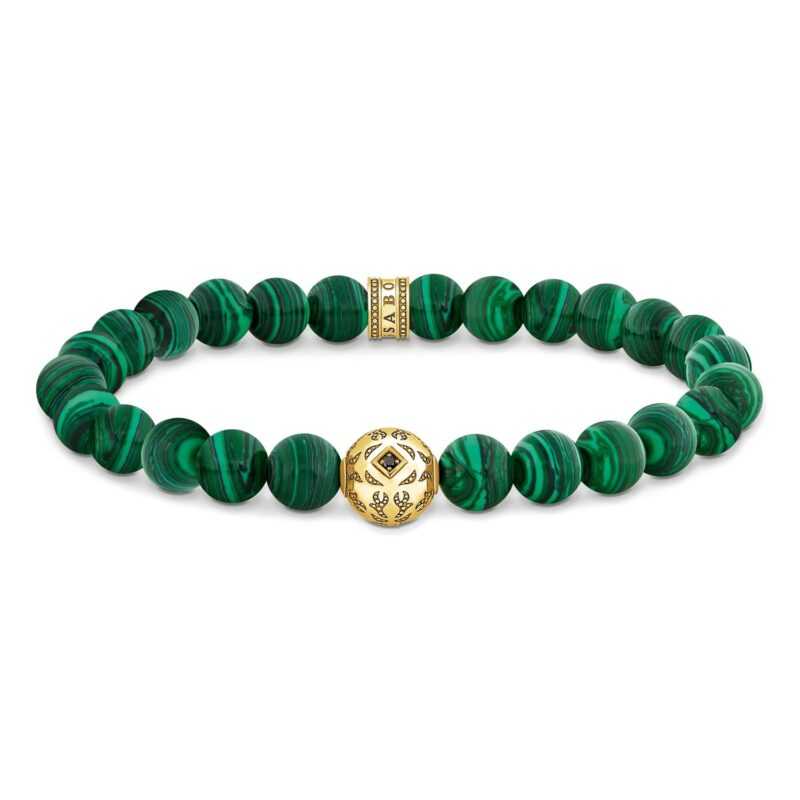 Thomas Sabo A2145-140-6-L17 Herren Beads-Armband aus grünen Steinen vergoldet