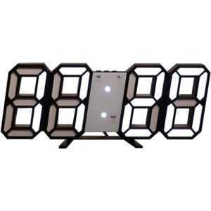 3D-Uhr, digitaler LED-Wecker, elektronische Uhr, Wohnzimmer-Wanduhr, Innentemperatur, Tischuhr, weiß